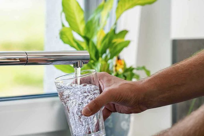 shutterstock_1275157231 Hand filling a glass with water from a kitchen faucet