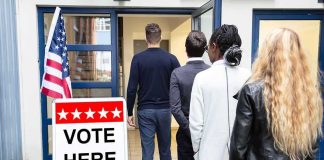300,000 U.S. Troops Missed One Basic Step Voters standing in line at a polling place entrance