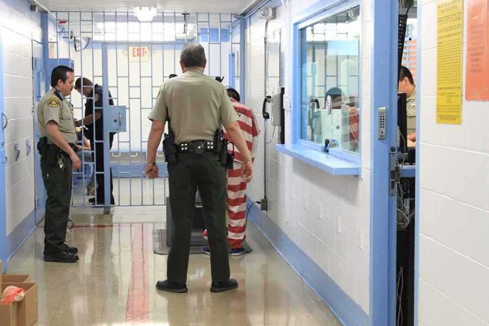 shutterstock_1546715348-1 Corrections officers escort an inmate in a jail hallway