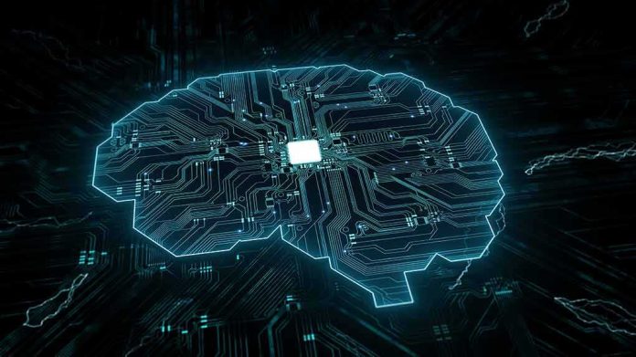 Digital brain shaped circuit board with central microchip