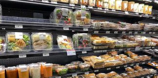 Grocery store refrigerated case with prepared foods