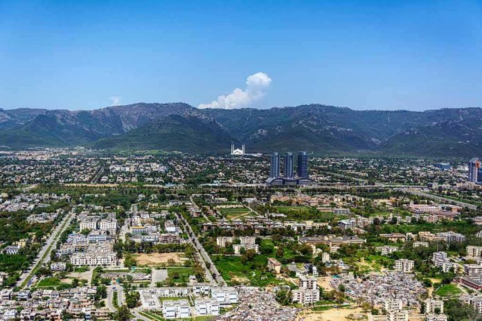 Cityscape with mountains in the background