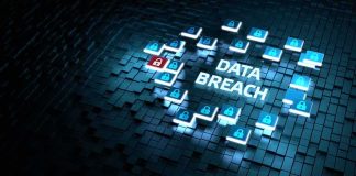 Cybersecurity concept with data breach alert and padlock icons