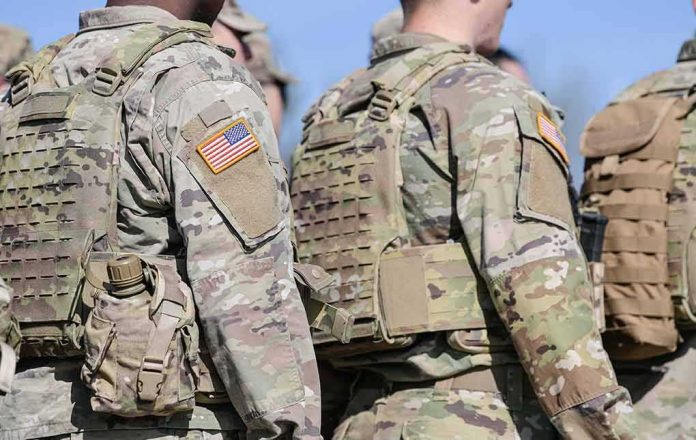 U.S. soldiers in camouflage uniforms with tactical vests