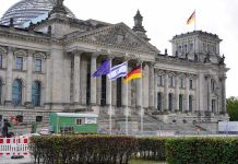 Reichstag building with flags in front