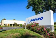 Boeing office building with signage and landscaping.