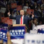 Trump Launches a 17 State Midterm Offensive Donald Trump speaks at a rally, giving two thumbs up